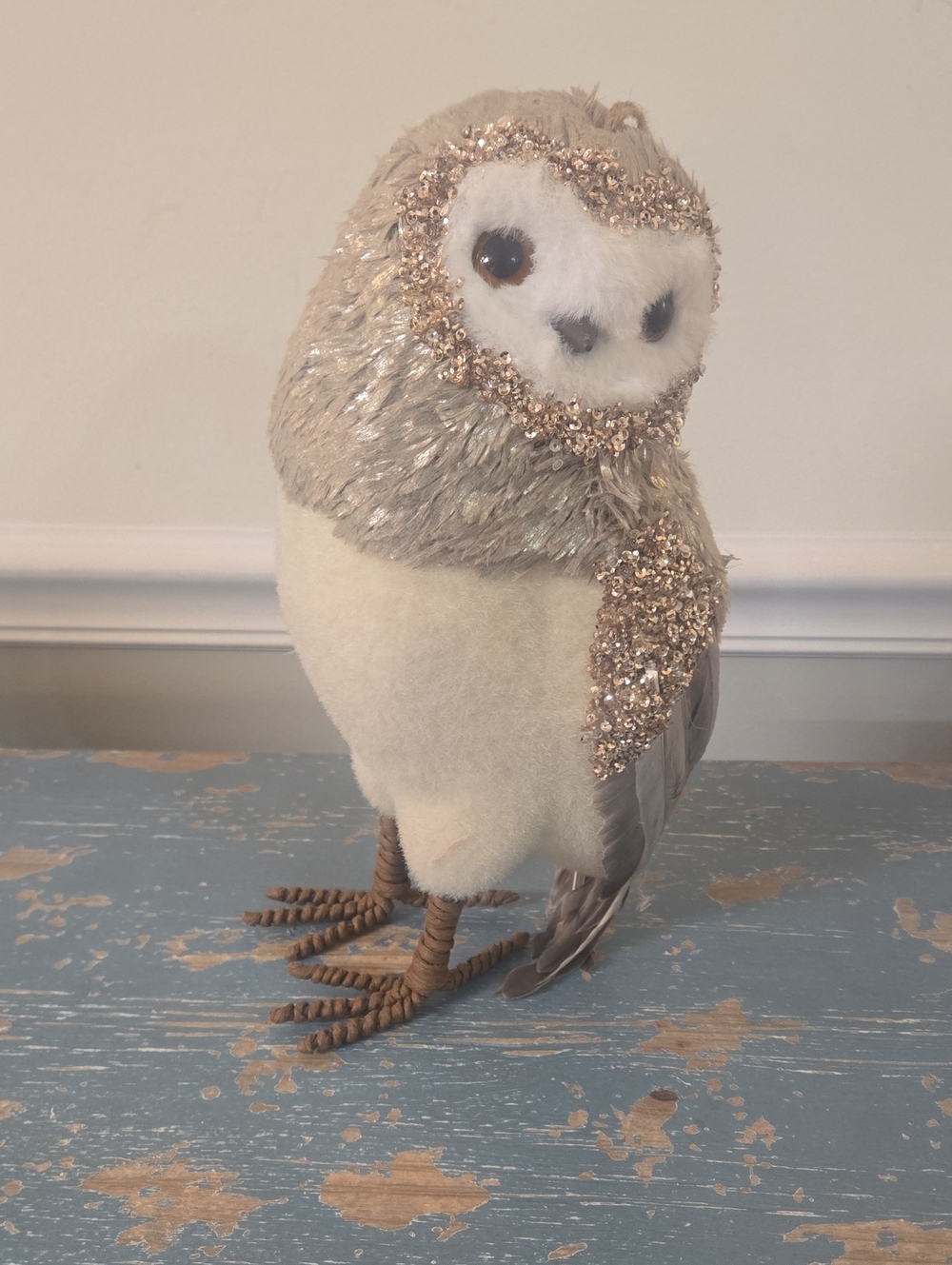 Sparkle Barn Owl Holiday Figurine in Cream, Silver and Gold